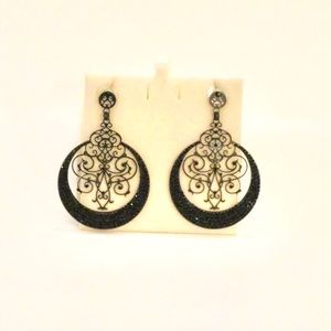 Vintage Black Victorian Hoop Earrings